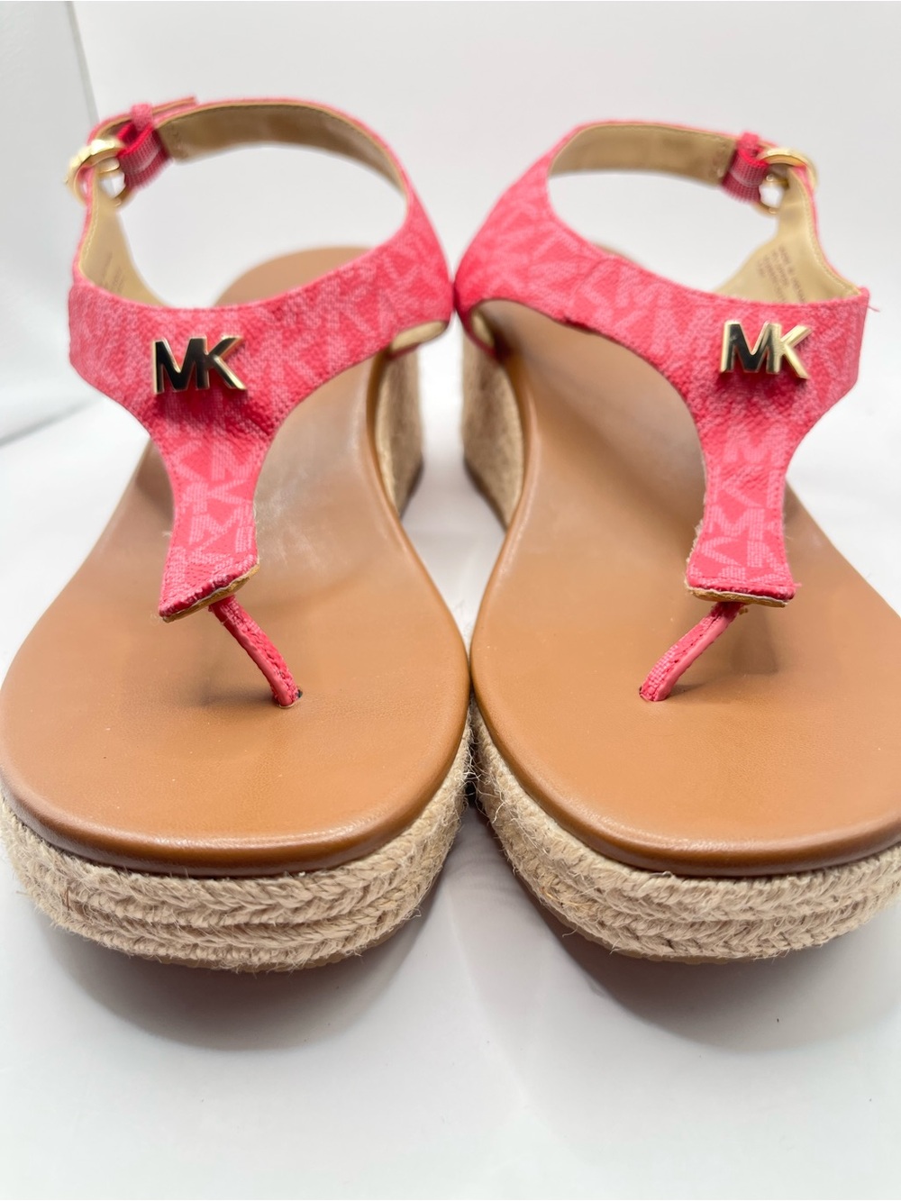 Michael Kors Laney Women's 7.5M Pink MK Logo Espadrille Wedge Sandals - Picture 2 of 9